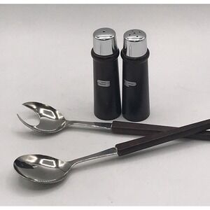 Dark Wood Column Metal‎ Cap Salt and Pepper Shakers Japan & SALAD SPOONS